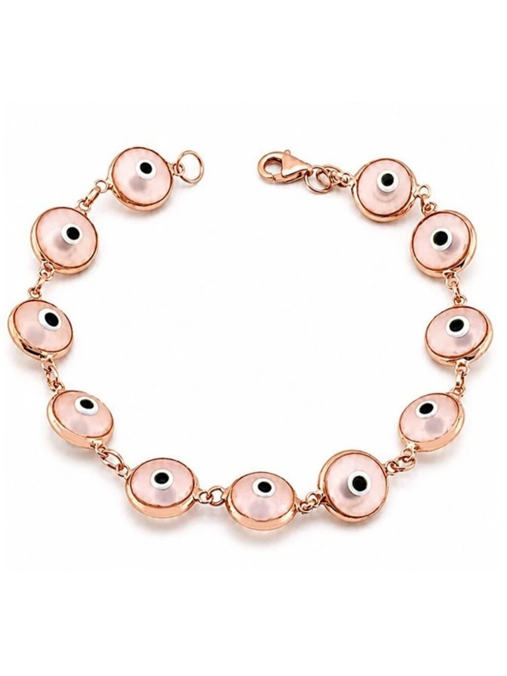 Morganite Tone Double Side Evil Eye Bracelet 14k Rose Gold Plated (.925)